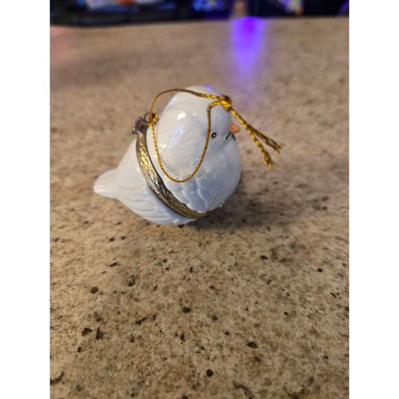 Porcelain Hinged Hanging Dove Trinket Box Christmas Ornament - Picture 3 of 10